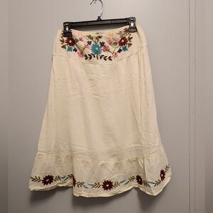 Y2K Boho Floral Embroidered Cream Skirt Size Medium